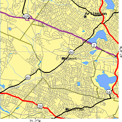 Zip code 02478 close-up map