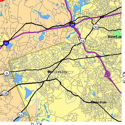 Zip code 02481 close-up map