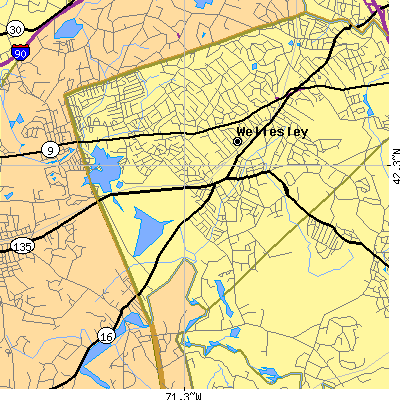 Zip code 02482 close-up map