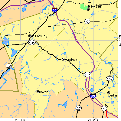 Zip code 02492 close-up map