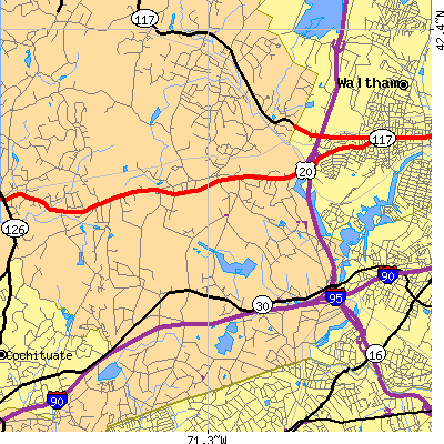 Zip code 02493 close-up map