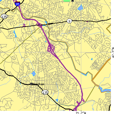 Zip code 02494 close-up map