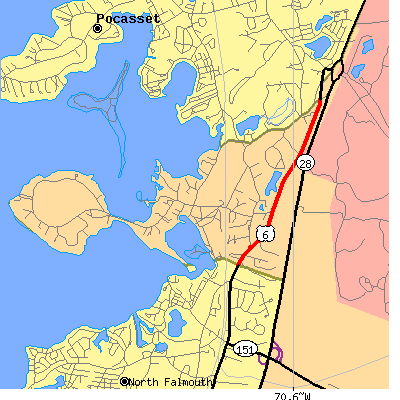 Zip code 02534 close-up map