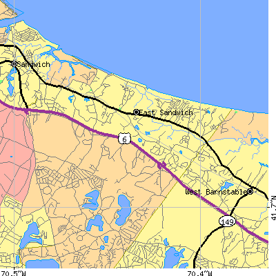 Zip code 02537 close-up map