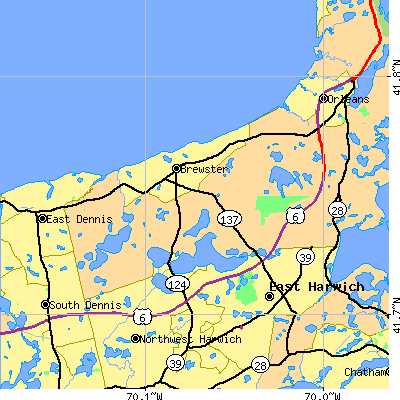 Zip code 02631 close-up map