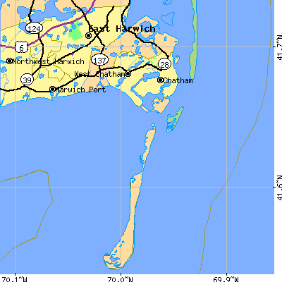 Zip code 02633 close-up map