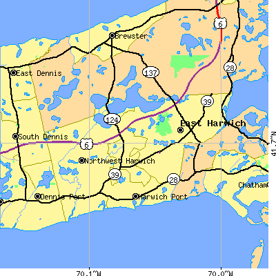 Zip code 02645 close-up map