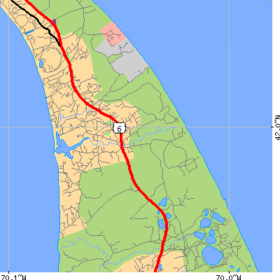 Zip code 02666 close-up map
