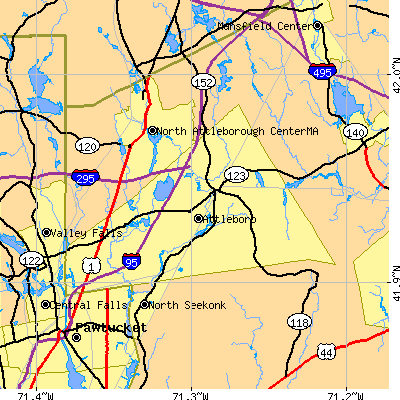 Zip code 02703 close-up map
