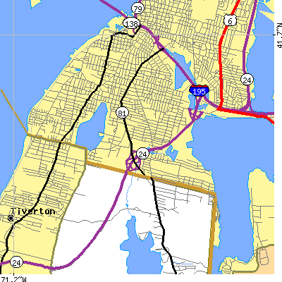 Zip code 02721 close-up map