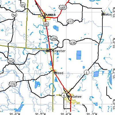 Zip code 71670 close-up map