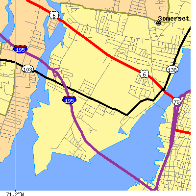 Zip code 02725 close-up map