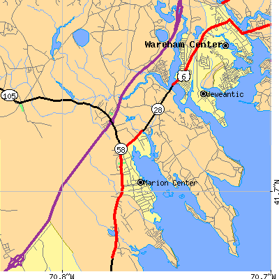 Zip code 02738 close-up map
