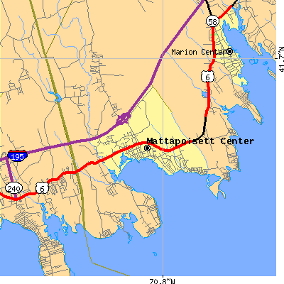 Zip code 02739 close-up map