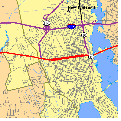 Zip code 02740 close-up map