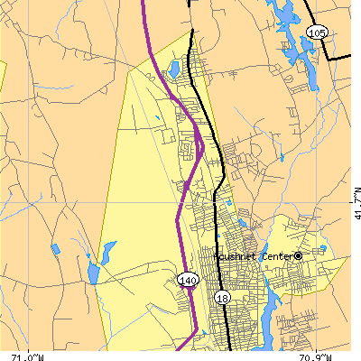 Zip code 02745 close-up map