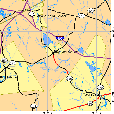 Zip code 02766 close-up map