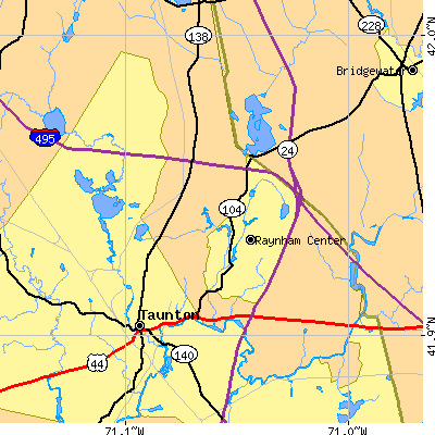 Zip code 02767 close-up map
