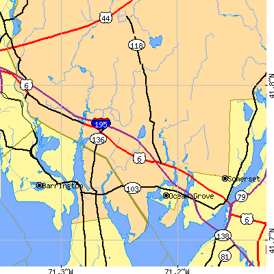Zip code 02777 close-up map