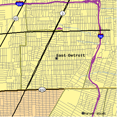 Zip code 48021 close-up map