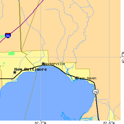 Zip code 48023 close-up map