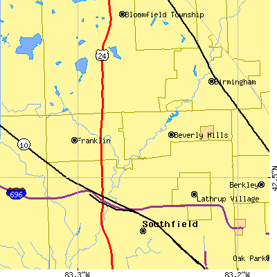 Zip code 48025 close-up map