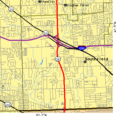 Zip code 48034 close-up map