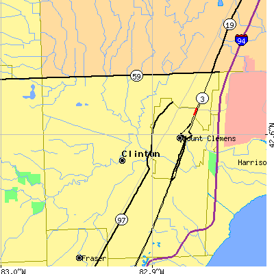 Zip code 48036 close-up map