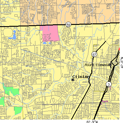 Zip code 48038 close-up map