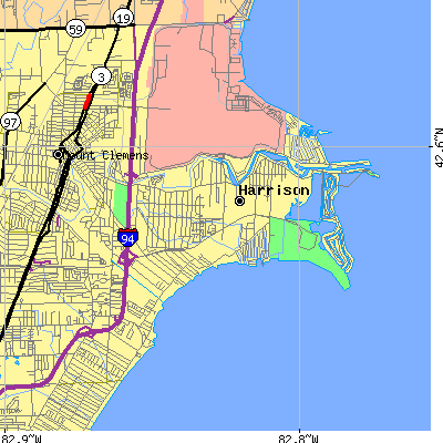 Zip code 48045 close-up map