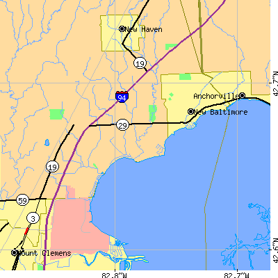 Zip code 48047 close-up map