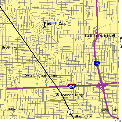 Zip code 48067 close-up map