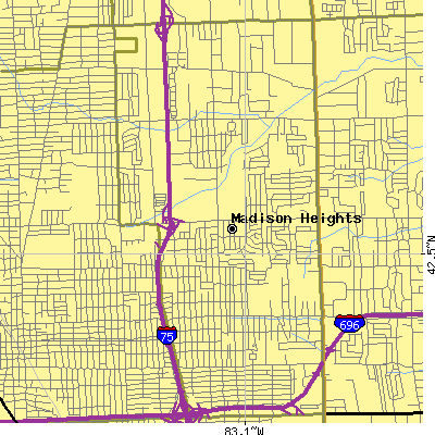 Zip code 48071 close-up map