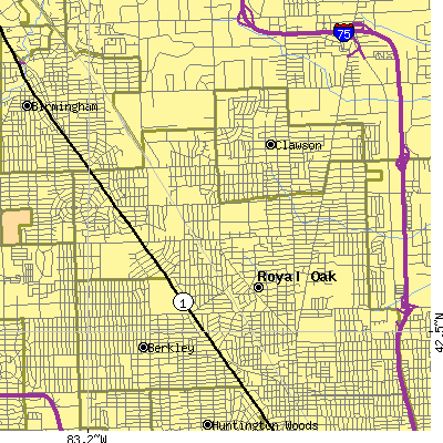 Zip code 48073 close-up map