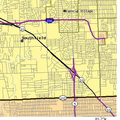 Zip code 48075 close-up map