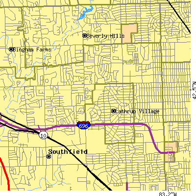 Zip code 48076 close-up map