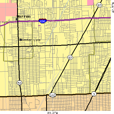 Zip code 48089 close-up map