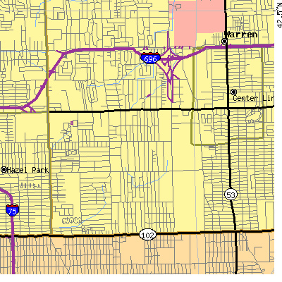 Zip code 48091 close-up map