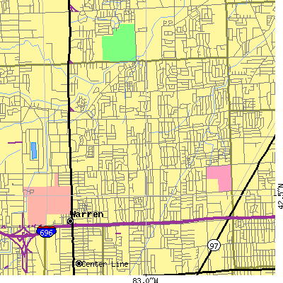 Zip code 48093 close-up map