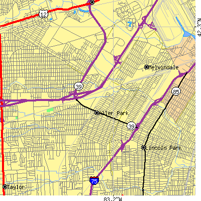 Zip code 48101 close-up map