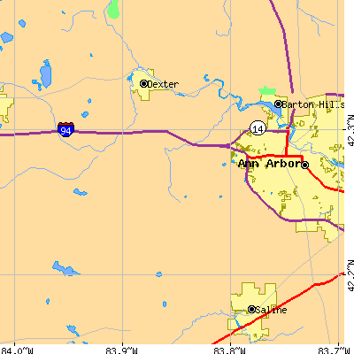 Zip code 48103 close-up map