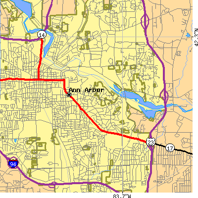 Zip code 48104 close-up map