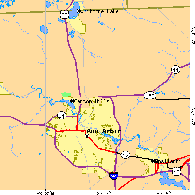 Zip code 48105 close-up map