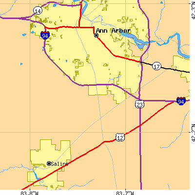 Zip code 48108 close-up map