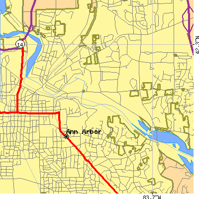 Zip code 48109 close-up map
