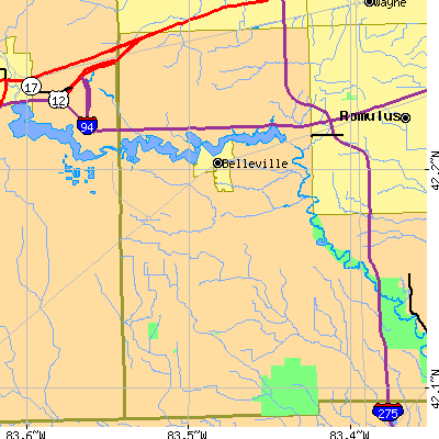 Zip code 48111 close-up map