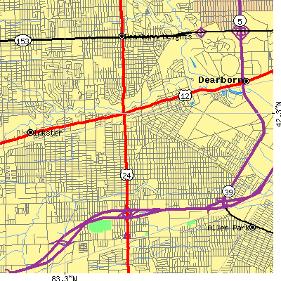 Zip code 48125 close-up map