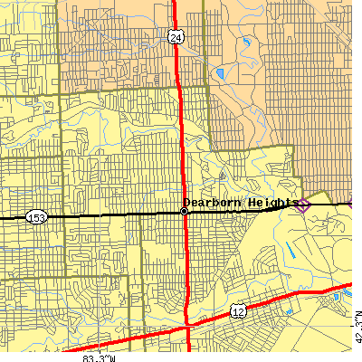 Zip code 48127 close-up map