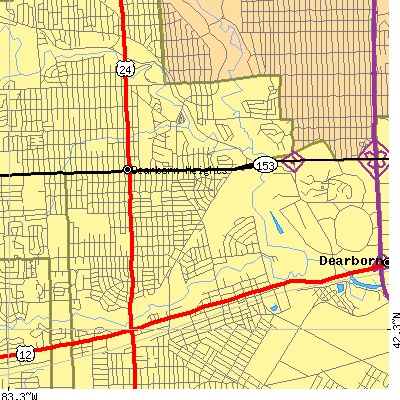 Zip code 48128 close-up map