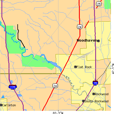 Zip code 48134 close-up map